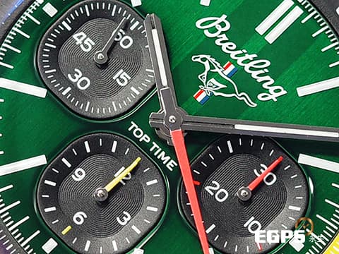 BREITLING 百年靈 Top Time B01系列 Ford Mustang腕錶 福特 野馬跑車 綠色面盤 AB01762 計時碼表 不鏽鋼 自製B01機芯 2025年保單 自動上鍊 41mm