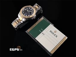 ROLEX 勞力士 Yacht-Master 16623 遊艇名仕 18K黃金材質 半金款 夜光賓士指針 雙向旋轉錶框 <font color="#0582f5">少見藍色面盤</font> 自動上鏈 40mm