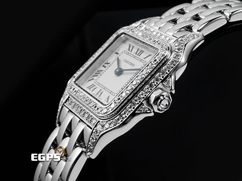 CARTIER 卡地亞 Panthere de Cartier 1660 18K白金材質 原廠鑲嵌鑽石錶圈、錶殼、錶耳、錶冠 石英機芯 22mm