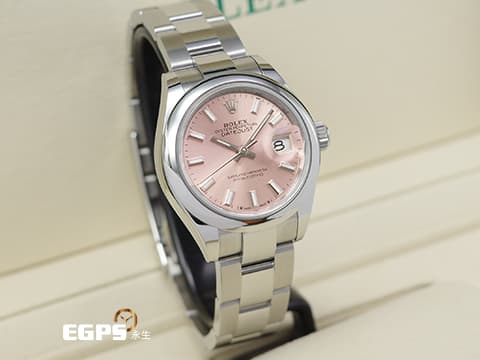 ROLEX 勞力士 Lady-Datejust 28 蠔式日誌型 279160 粉紅色面盤 柱狀夜光時標 經典 DJ28 不鏽鋼 2025年保卡 蠔式(Oyster)三節板帶 自動上鍊 28mm