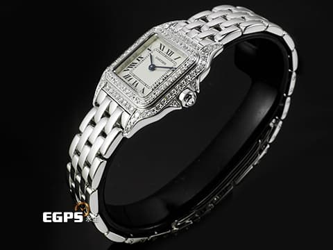 CARTIER 卡地亞 Panthere de Cartier 1660 18K白金材質 原廠鑲嵌鑽石錶圈、錶殼、錶耳、錶冠 石英機芯 22mm