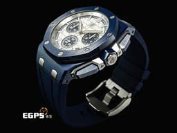 Audemars Piguet AP錶 愛彼 Royal Oak Offshore 皇家橡樹離岸型 飛返計時碼錶 26420CD.OO.A029VE.01 <font color="#0582f5">深藍色「雲夜藍50」陶瓷材質 </font><font color="#ffeadb">米色「Méga Tapisserie」超大型格紋裝飾錶面</font><font color="#F75000"> </font><font color="#FF0000">2026年保卡 兩款風格橡膠錶帶 </font><font color="#FF0000" style="font-size: 10pt;">新式快拆功能 僅試戴近新品</font><span style="font-size: 10pt;"> 自動上鏈 43mm</span>