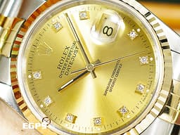 ROLEX 勞力士 DATEJUST 16233 經典蠔式日誌型 不鏽鋼&18K黃金材質 半金款 <font color="#fa00fa">鑲嵌鑽石時標</font><font color="#FF00FF"> </font><font color="#fafa01">香檳金色面盤</font><font color="#FF00FF"> </font> 自動上鍊 36mm