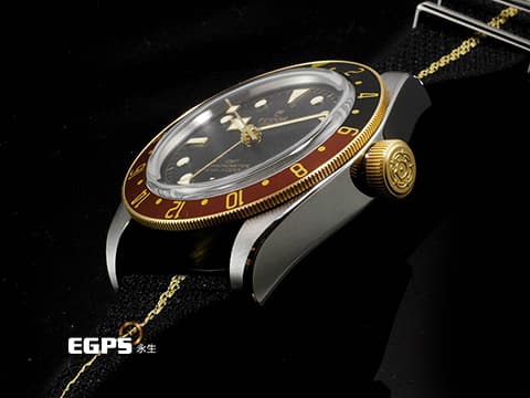 TUDOR 帝舵 Black Bay GMT S&G 碧灣 GMT 兩地時間 79833MN 18K黃金材質 半金款 復古 雪花針 沙士圈 帆布錶帶款 2025年保卡 潛水錶 自動上鍊 41mm