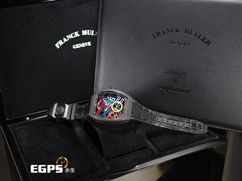 Franck Muller 法蘭穆勒 FM錶 Vanguard Skeleton V41 鍛造炭材質錶殼 V41 S6 SQT COL DRM 七日鍊 Colour Dreams鏤空面盤 小秒針 酒桶型 2025年保單 手動上鍊 41mm