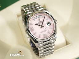 ROLEX 勞力士 Day-Date 36 蠔式 星期日曆型 128239<font color="#FF0000"> </font><font color="#f6d2de">原廠鑲嵌56顆鑽石時標 粉紅色蛋白石面盤</font> 18K白金材質 DD36 經典三角坑紋錶圈 <font color="#ff0000">2020年新式保卡 原廠膠膜未撕</font> 自動上鏈 36mm