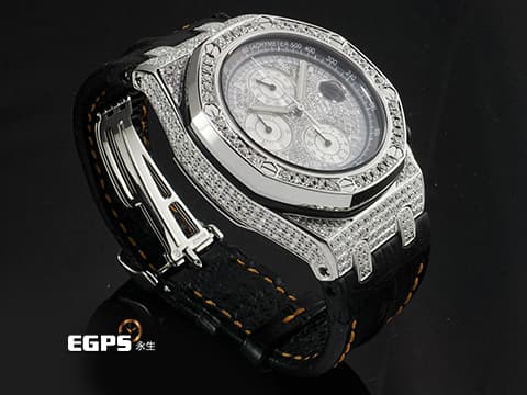 Audemars Piuget 愛彼 AP錶 Royal Oak Offshore 25940 皇家橡樹離岸型 不鏽鋼材質 精鑲鑽石滿天星面盤、鑲鑽錶圈、鑲鑽錶殼 自動上鍊 計時碼表 42mm
