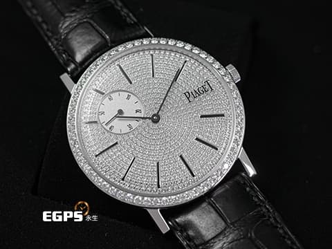 PIAGET 伯爵 Altiplano Small Seconds 小秒針 P10522 精鑲絕美鑽石錶圈、精鑲滿天星面盤 18K白金材質 經典838P超薄小三針機芯 手上鍊 40mm