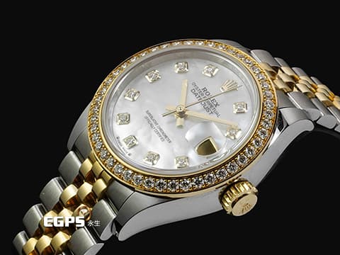 ROLEX 勞力士 Datejust DJ28 279383RBR 不鏽鋼&18K黃金材質 半金款 原廠鑲嵌鑽石錶圈、時標 白色珍珠貝母面盤 2021年保卡 自動上鍊 28mm