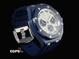 Audemars Piguet AP錶 愛彼 Royal Oak Offshore 皇家橡樹離岸型 飛返計時碼錶 26420CD.OO.A029VE.01 <font color="#0582f5">深藍色「雲夜藍50」陶瓷材質 </font><font color="#ffeadb">米色「Méga Tapisserie」超大型格紋裝飾錶面</font><font color="#F75000"> </font><font color="#FF0000">2026年保卡 兩款風格橡膠錶帶 </font><font color="#FF0000" style="font-size: 10pt;">新式快拆功能 僅試戴近新品</font><span style="font-size: 10pt;"> 自動上鏈 43mm</span>