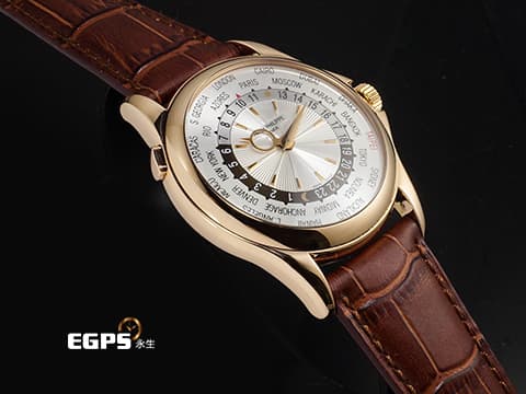 Patek Philippe PP 百達翡麗 Complications 複雜功能時計 World Time 世界時區 5130R 18K玫瑰金材質 金質時標、指針 米白色放射狀雕紋面盤 不是HONGKONG~ 不是BEIJING~ 極稀少TAIPEI刻度版 自動上鏈 39.5 mm