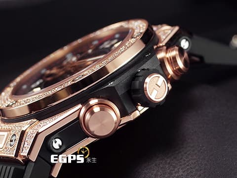 HUBLOT 宇舶 Big Bang Unico 大爆炸 411.OX.1180.RX.1704 原鑲鑲鑽 飛返 計時碼表 玫瑰金 鏤空面盤 自動上鍊 45mm