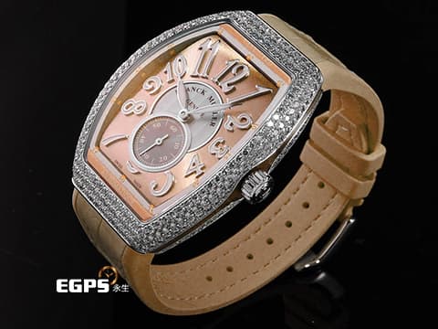 Franck Muller 法蘭穆勒 FM Vanguard Lady Slim Vintage V35 S 奶茶色面盤 原廠鑲嵌308顆頂級天然美鑽(約4.44克拉)小秒針 不鏽鋼材質 2025年保單 自動上鍊 35x46.3mm