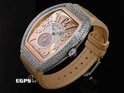 Franck Muller 法蘭穆勒 FM Vanguard Lady Slim Vintage V35 S <font color="#f7e0c5">奶茶色面盤 原廠鑲嵌308顆頂級天然美鑽(約4.44克拉)</font>小秒針 不鏽鋼材質 <font color="#ff0000">2025年保單</font> 自動上鍊 35x46.3mm