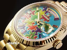 ROLEX 勞力士 Day-Date 36 蠔式 星期日曆型 128238 DD36 18K黃金材質 <font color="#05f0f0">稀有款 Puzzle Dial Tiffany 綠松石色拼圖面盤 每天都是不同圖案的日期窗</font> <font color="#fa00fa">彩虹色寶石時標</font> <font color="#FF0000">2026年保卡 元首型(President)錶帶 總統帶</font> 自動上鍊 36mm