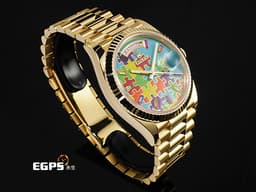 ROLEX 勞力士 Day-Date 36 蠔式 星期日曆型 128238 DD36 18K黃金材質 <font color="#05f0f0">稀有款 Puzzle Dial Tiffany 綠松石色拼圖面盤 每天都是不同圖案的日期窗</font> <font color="#fa00fa">彩虹色寶石時標</font> <font color="#FF0000">2026年保卡 元首型(President)錶帶 總統帶</font> 自動上鍊 36mm