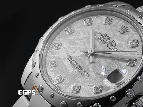 ROLEX 勞力士 Lady DateJust 178344 不鏽鋼材質【宇宙不同】獨一無二的隕石面盤 絕版增值 原廠鑲嵌雪花鑽石錶圈、時標 2017年保卡 自動上鍊 31mm