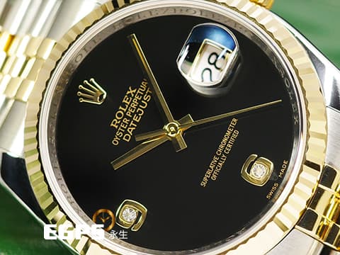 ROLEX 勞力士 Datejust 36 蠔式日誌型 116233 2RB 18K黃金材質 半金款 稀有黑瑪瑙 69鑽標 無字特殊面盤 無字天書 DJ36 經典三角坑紋錶圈 自動上鏈 36mm 數量不多值的收藏。