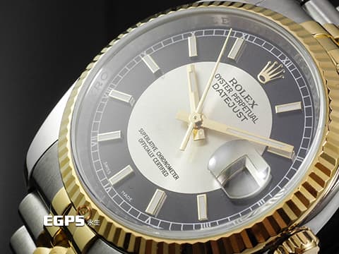 ROLEX 勞力士 Datejust 36 DJ 蠔式日誌型 116233 18K黃金材質 半金款 銀色&黑色雙色唱片面盤 單雙數不同色日期功能 五銖紀念型錶帶 自動上鏈 36mm 