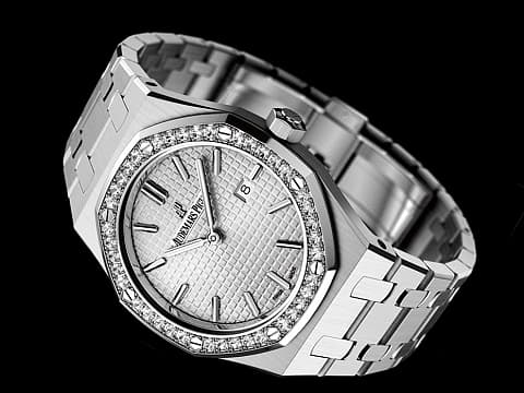 Audemars Piguet AP 愛彼 Royal Oak 67651ST.ZZ.1261ST.01 原鑲鑽錶 精鋼材質 白色格紋面 石英女妝腕錶 33mm