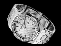 Audemars Piguet AP 愛彼 Royal Oak 67651ST.ZZ.1261ST.01 原鑲鑽錶 精鋼材質 白色格紋面 石英女妝腕錶 33mm