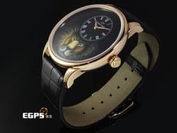 JAQUET DROZ 雅克德羅 Petite Heure Minute Lion <font color="#05f0f0">黑色大明火琺瑯面盤 百獸之王獅子微縮繪畫工藝</font> J005033321 18L玫瑰金材質 自動上鍊 <font color="#FF0000">2024年保單 僅試戴收藏品 全球限量28只</font> 43mm