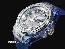 HUBLOT 宇舶 Big Bang 大爆炸 465.JL.4802.RT.1204 藍色水晶材質 快拆功能設計<span style="color: rgb(5, 240, 240);"> </span><font color="#fafa01">【絕版增值艷麗款】</font><font color="#fa00fa">極少見薰衣草藍水晶錶殼 </font><font color="#0582f5"><特殊藍寶石水晶收藏盒></font><font color="#05f0f0">原廠鑲嵌鑽石錶圈</font> <font color="#fafa01">2019年保卡 全球限量200支</font><font color="#ff0000"> </font><font color="#fc7b03">新錶訂價:</font><font color="#e7770d">2,616,000</font><font color="#fd7e08">元</font> 自動上鍊 39mm