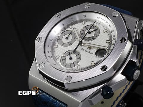 Audemars Piguet AP錶 愛彼錶 Royal Oak Offshore ROO 皇家橡樹離岸型 25770ST 不鏽鋼材質 白色「Grande Tapisserie」格紋錶面 離岸型首個42mm皮革錶帶設計款 計時碼錶 自動上鍊 42mm