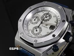 Audemars Piguet AP錶 愛彼錶 Royal Oak Offshore ROO 皇家橡樹離岸型 25770ST 不鏽鋼材質 <font color="#0582f5">白色「Grande Tapisserie」格紋錶面 </font><font color="#fa00fa">離岸型首個42mm皮革錶帶設計款 </font>計時碼錶 自動上鍊 42mm