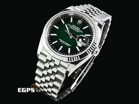 ROLEX 勞力士 DateJust 36 蠔式日誌型 126234 最新款 漸層煙燻綠色面盤 DJ36 經典三角坑紋錶圈 2026年木紋保卡 紀念型(Jubilee)五銖錶帶 自動上鍊 36mm