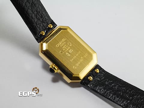 CHANEL 香奈兒 PREMIÈRE 首映系列 H0094 18K黃金材質 鑲嵌凸圓形縞瑪瑙錶冠、原廠鑲嵌鑽石錶圈 石英機芯 25×19mm