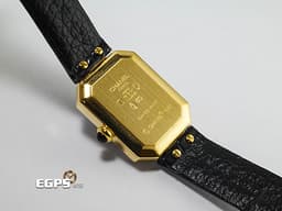 CHANEL 香奈兒 PREMIÈRE 首映系列 H0094 18K黃金材質 <font color="#05f0f0">鑲嵌凸圓形縞瑪瑙錶冠、</font><font color="#ff0000">原廠鑲嵌鑽石錶圈 </font>石英機芯 25×19mm