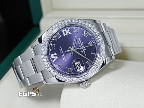 ROLEX 勞力士 Datejust 36 蠔式日誌型 126284RBR 茄紫色羅馬數字VI、IX鑲鑽面盤 原鑲鑽圈 DJ36 不鏽鋼 2026年保卡 蠔式(Oyster)三節板帶 126284 RBR 自動上鍊 36mm