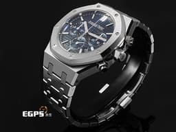 Audemars Piguet AP錶 愛彼錶 Royal Oak 皇家橡樹 26715ST.OO.1356ST.01 不鏽鋼材質 <font color="#0582f5">雲夜藍50色調「Grande Tapisserie」大型格紋錶面 </font><font color="#ff0000">2022年保卡</font> 計時碼錶 自動上鍊 38mm
