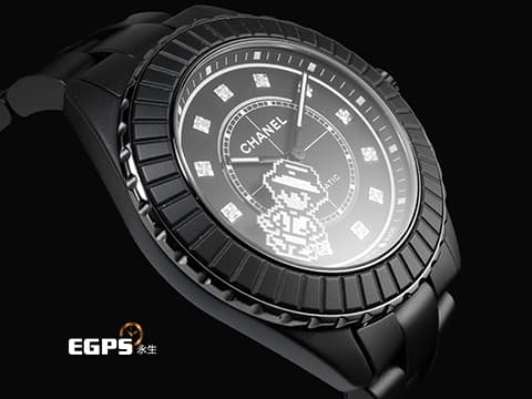CHANEL 香奈兒 J12 Caliber 12.1系列 COCO GAME Caliber H11063 霧面黑色高抗磨陶瓷 霧面黑色錶盤 原廠鑲嵌鑽石時標 香奈兒女士造型秒針 專利不鏽鋼蝴蝶扣 透明錶背 2026年保卡 自動上鍊 38mm