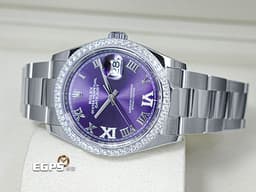 ROLEX 勞力士 Datejust 36 蠔式日誌型 126284RBR <font color="#af4af2">茄紫色羅馬數字VI、IX鑲鑽面盤 原鑲鑽圈</font> DJ36 不鏽鋼 <font color="#ff0000">2026年保卡 蠔式(Oyster)三節板帶</font> 126284 RBR 自動上鍊 36mm