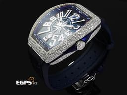 Franck Muller 法蘭穆勒 FM Vanguard YACHT V41 SC DT 不鏽鋼材質 <font color="#05f0f0">精鑲鑽石錶殼、錶扣</font> <font color="#0582f5">藍色面盤</font> 自動上鏈 40.8X50mm