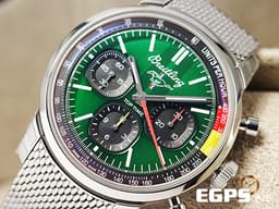BREITLING 百年靈 Top Time B01系列 Ford Mustang腕錶 <font color="#007500">福特 野馬跑車 綠色面盤</font> AB01762 計時碼表 不鏽鋼 <font color="#FF0000">自製B01機芯 2025年保單</font> 自動上鍊 41mm