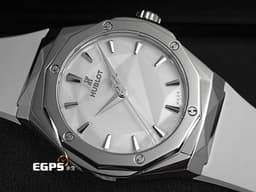 HUBLOT 宇舶 Classic Fusion 經典融合 ORLINSKI 聯名款 550.NS.2200.RW.ORL20 鈦金屬+不鏽鋼 <font color="#bababa">3D立體切面錶殼、白色面盤 呈現鑽石般折射光澤</font> 大三針 <font color="#ff0000">2025年保單</font> 自動上鍊 40mm