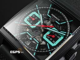 Tag Heuer 泰格 豪雅 Monaco Chronograph 摩納哥 CBL2184.FT6236 計時碼錶 黑色DLC塗層鈦金屬材質 <font color="#05f0f0">Tiffany 綠松石色夜光計時錶盤</font> 鏤空面盤<font color="#40e0d0"> </font><font color="#ff0000">2026年保卡 </font>賽車錶 自動上鍊 39mm
