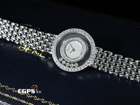 Chopard 蕭邦錶 Happy Dioamonds 快樂鑽 20/5691 原廠雙層鑽圈 五顆跑鑽 18K白金材質 台灣公司貨 石英腕錶 23mm
