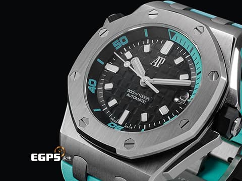 Audemars Piguet 愛彼 AP錶 Royal Oak Offshore Diver 皇家橡樹 離岸型 15720ST.OO.A355CA.01 ROO Tiffany色計時內圈 原廠橡膠錶帶 不鏽鋼材質 2026年保卡 錶帶快拆系統 僅試帶極新品 自動上鍊 42mm