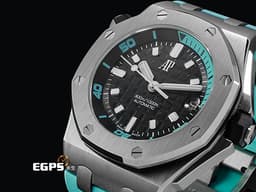 Audemars Piguet 愛彼 AP錶 Royal Oak Offshore Diver 皇家橡樹 離岸型 15720ST.OO.A355CA.01 ROO <font color="#05f0f0">Tiffany色計時內圈 原廠橡膠錶帶</font> 不鏽鋼材質 <font color="#ff0000">2026年保卡 錶帶快拆系統 僅試帶極新品 </font>自動上鍊 42mm