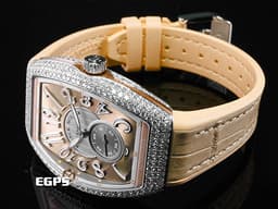Franck Muller 法蘭穆勒 FM Vanguard Lady Slim Vintage V35 S <font color="#f7e0c5">奶茶色面盤 原廠鑲嵌308顆頂級天然美鑽(約4.44克拉)</font>小秒針 不鏽鋼材質 <font color="#ff0000">2025年保單</font> 自動上鍊 35x46.3mm