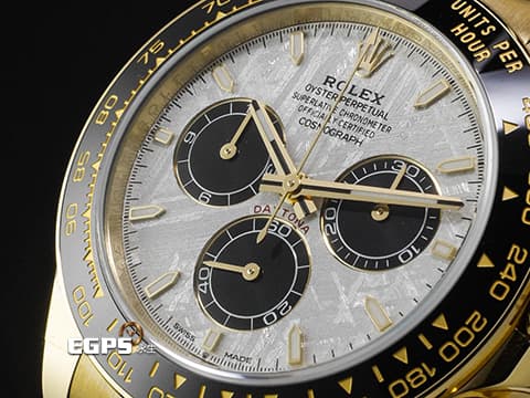 ROLEX 勞力士 Daytona 迪通拿 126518LN 18K黃金材質 陶瓷錶圈 每顆都獨一無二的隕石面盤 2025年保卡  賽車錶 自動上鍊 40mm