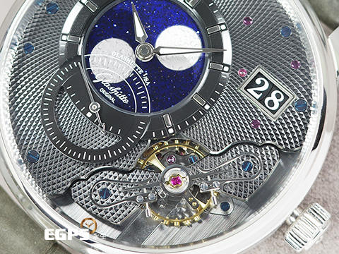 Glashutte Original 格拉蘇蒂 PanoLunarInverse 系列 1-91-04-01-03-62 <font color="#4358ad">藍色砂金石月相盤</font> 月相盈虧 <font color="#87d8e8">PT950 鉑金材質 德國腕錶工藝 前置雙鵝頸 3/4夾板 璣鏤雕刻偏心面盤</font><font color="#05f0f0"> </font>小秒針 大日期窗<font color="#05f0f0"> </font><font color="#FF0000">2025年台灣公司貨 限量200支 </font>自動上鍊 42mm