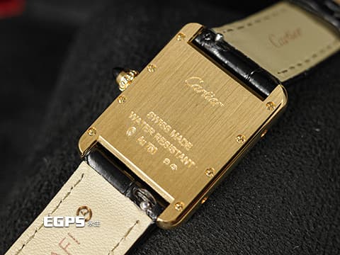CARTIER 卡地亞 Tank Louis 坦克 WGTA0342 小型款 鑲嵌藍色寶石錶冠 藍鋼指針 18K黃金材質 2026年保單 石英腕錶 29.5 x 22mm
