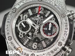 HUBLOT 宇舶 Big Bang Unico 45 Titanium 大爆炸 411.NE.2010.LR.JSM15 鈦金屬 飛返 計時碼表 <font color="#FF0000">精鑲鑽石、梯鑽錶框、鑽石時標 鏤空面盤</font> 自動上鍊 45mm
