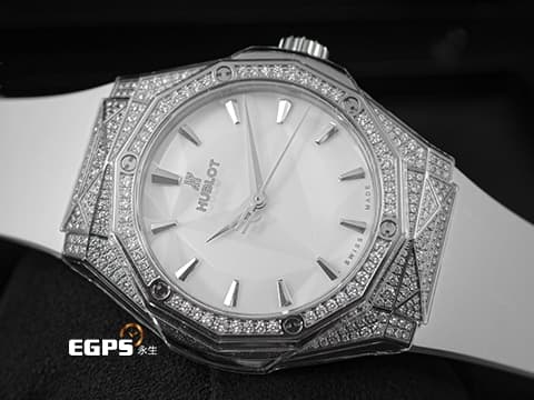 HUBLOT 宇舶 Classic Fusion 經典融合 ORLINSKI 聯名款 550.NS.2200.RW.1604.ORL20 原廠鑲鑽 白色切面立體錶盤 鈦金屬+不鏽鋼材質 2025年保單 自動上鍊 40mm