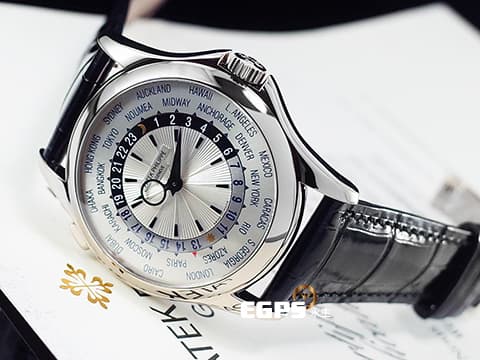 Patek Philippe PP 百達翡麗 5130G-019 18K白金材質 銀白色放射狀雕紋面 世界時間 日夜顯示 絕版日內瓦印記 自動上鍊 39.5mm